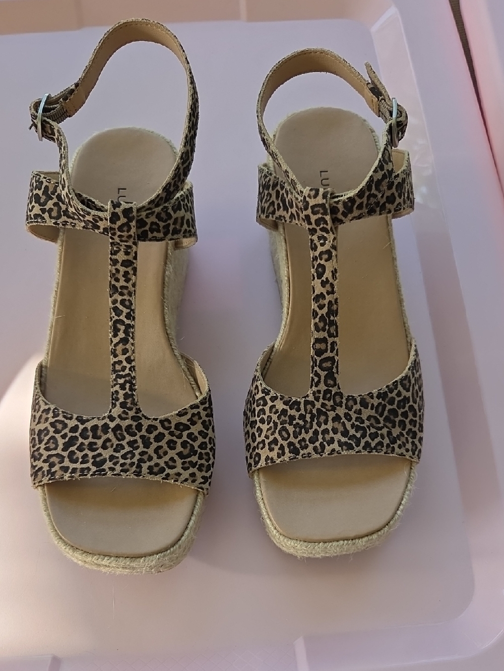 Lucky Brand Leopard Print T-Strap Espadrille Wedges